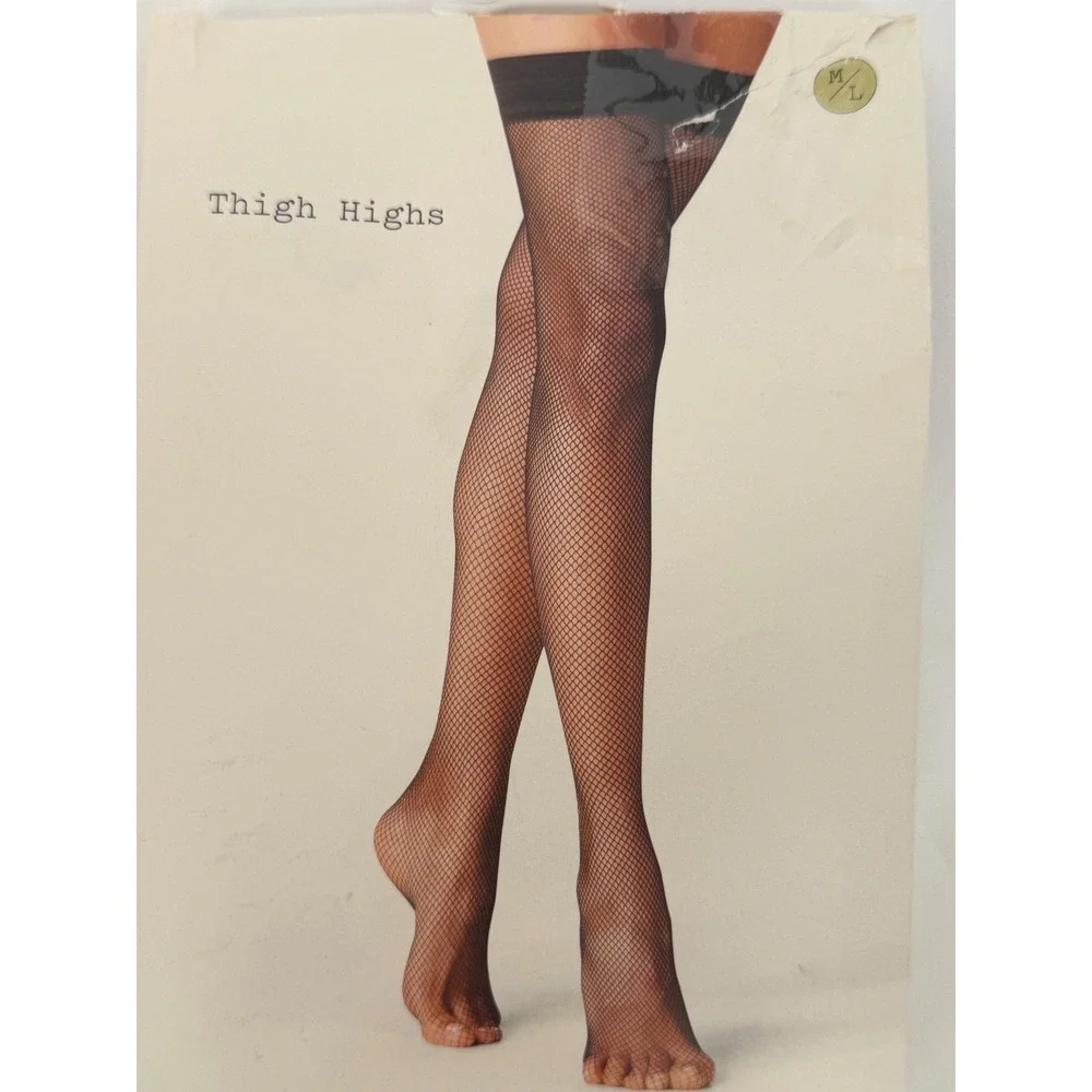 A New Day Womens Fishnet Thigh High Stockings Ebony‎ Black M/L Whimsigoth 104-01